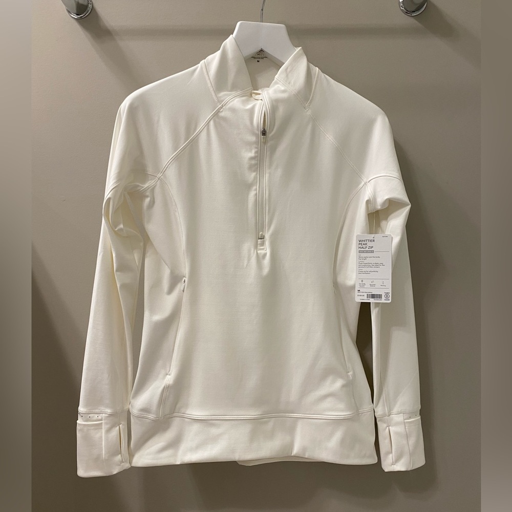 NWT Athleta white Whittier Peak Half Zip. Size M